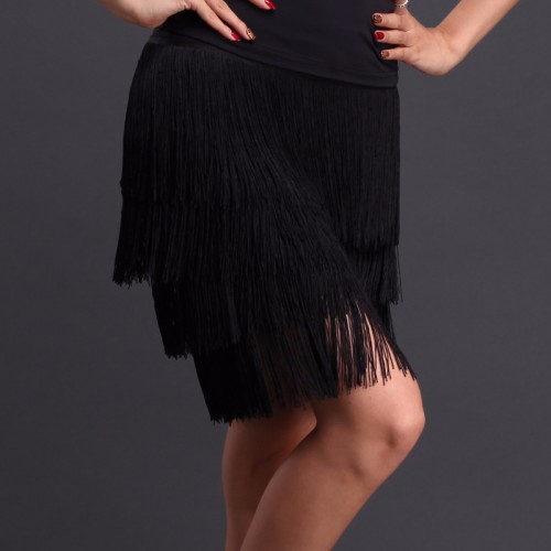 Fashion Latin Dance Dresses Tassels Latin Dance Skirt Short Black Latin Dance Costumes for Women Dance Wear Latin Dress Woman